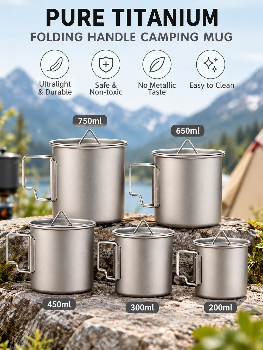 Caneca Dobrável de Titânio Puro para Camping