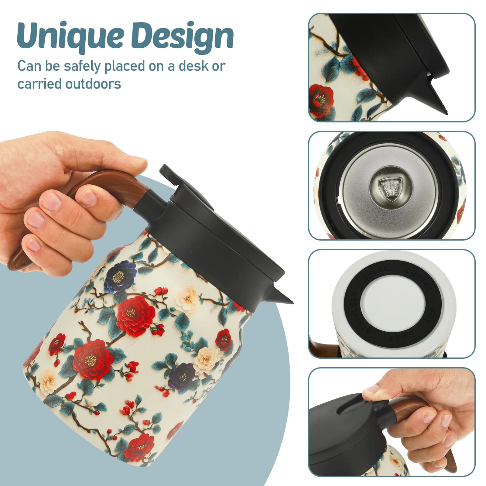 Conjunto de Garrafa Térmica Floral Vintage para Chá