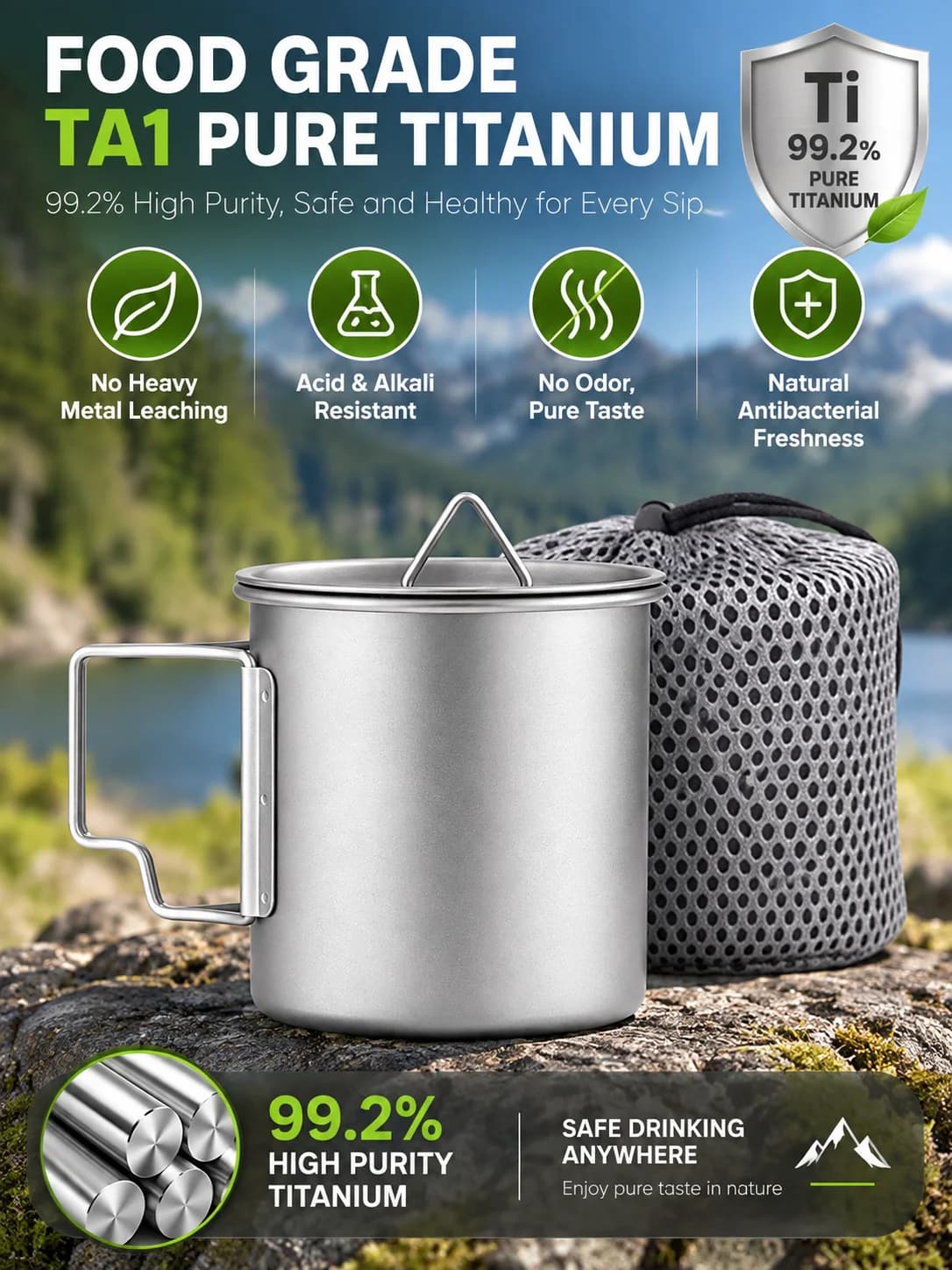 Caneca Dobrável de Titânio Puro para Camping