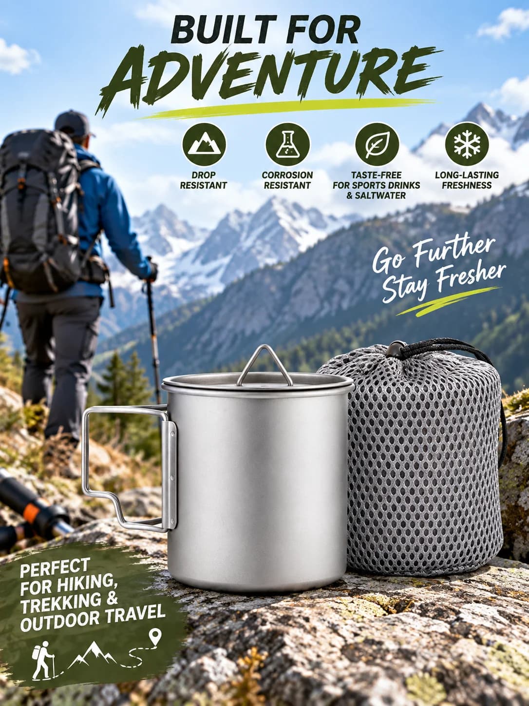 Caneca Dobrável de Titânio Puro para Camping