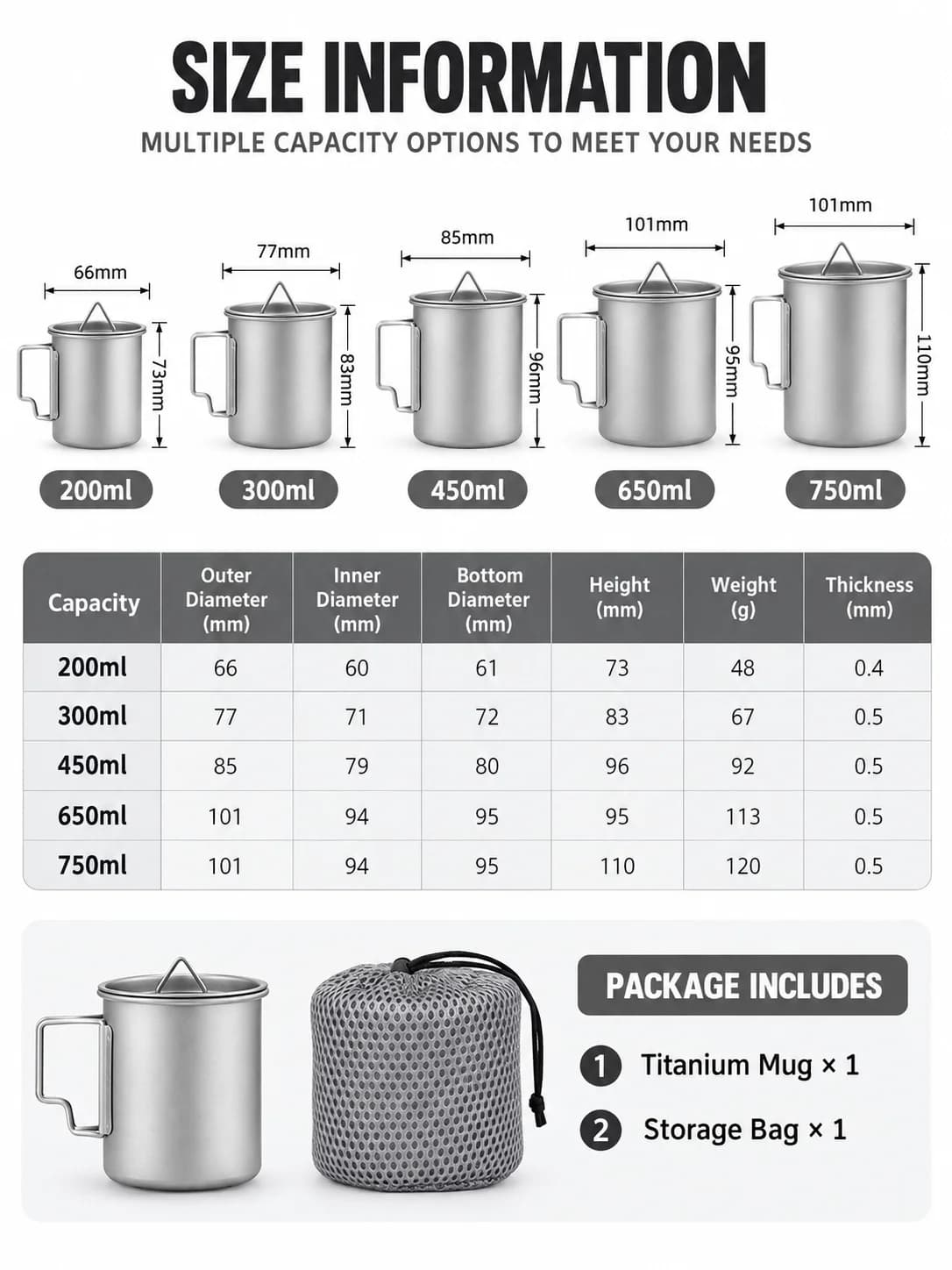 Caneca Dobrável de Titânio Puro para Camping